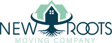 New-Roots-Logo-Transparent Logo of New Roots Moving Company featuring a house with roots extending from the bottom and the company name in stylized text below.